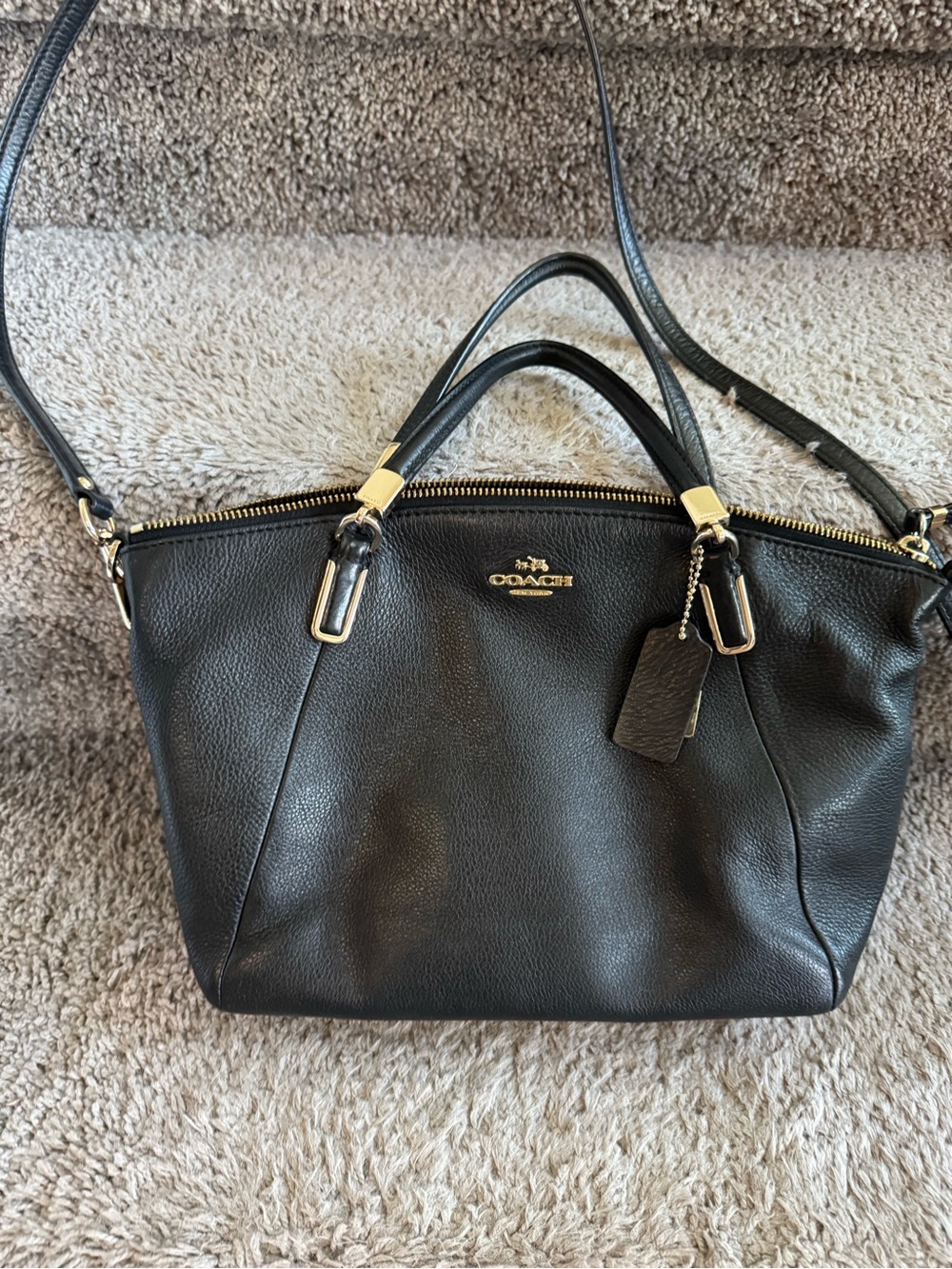 Coach Black Leather Shoulder Bag with Gold Hardware